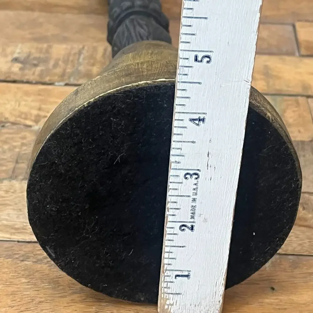 Antique Candle Holder Hand Carved Cast Iron and Wood 12.8
